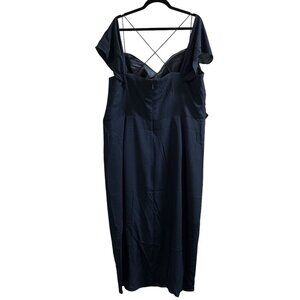 City Chic Dress Women XXL 24 Entwine Off Shoulder Blue Crepe Midi Cocktail Party